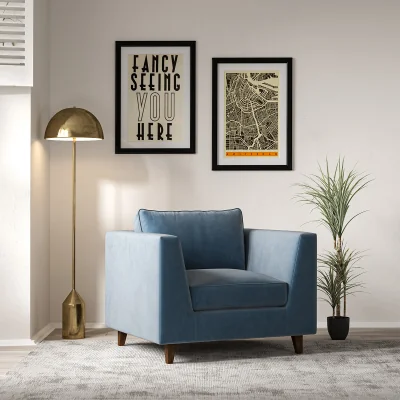 La Redoute Claudia Angular Velvet Feather Armchair with Dark Wood Legs