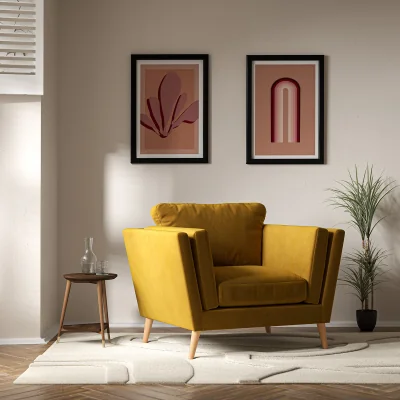 La Redoute Frida Contemporary Velvet Armchair with Light Wood Legs & Feather Fillings
