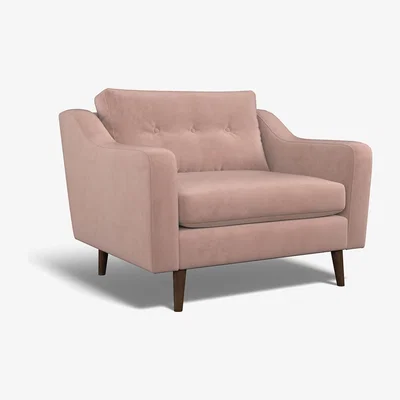 La Redoute Rosa Buttoned Velvet Snuggle Chair with Dark Wood Legs