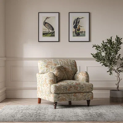 La Redoute Emeline Floral Chenille Armchair with Oak Feet