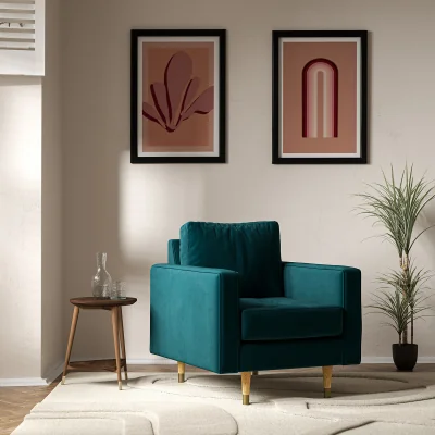 La Redoute Coco Mid-Century Velvet Armchair with Light Wood Legs