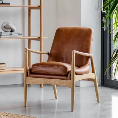 La Redoute Casa Mid-Century Leather & Solid Oak Armchair