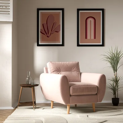 La Redoute Ada Scandi Buttoned Velvet Armchair with Light Wood Legs