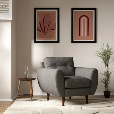 La Redoute Ada Scandi Buttoned Soft Woven Armchair with Dark Wood Legs