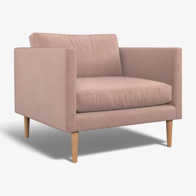 La Redoute Gabriela Modern Velvet Armchair with Light Wood Legs & Feather Fillings
