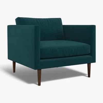 La Redoute Gabriela Modern Velvet Armchair with Dark Wood Legs & Feather Fillings