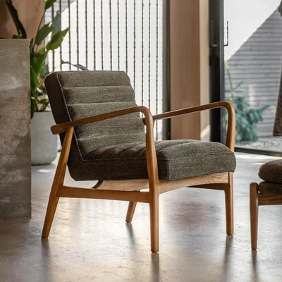 La Redoute Fairfield Mid-Century Boucle Armchair with Solid Wood Frame