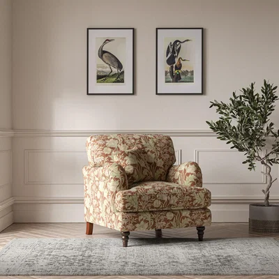 La Redoute Emeline Floral Chenille Armchair with Oak Feet