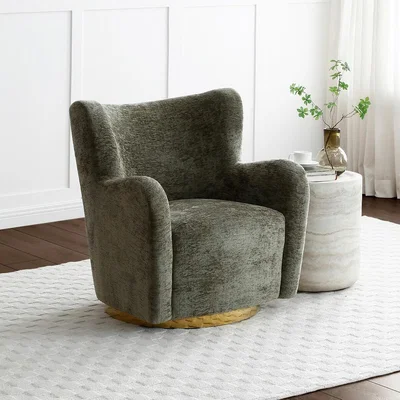 La Redoute Lenny Chenille Swivel Chair with Gold Base