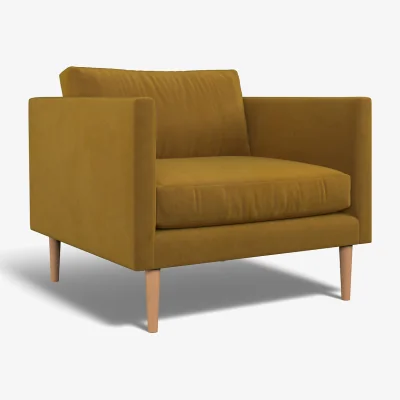 La Redoute Gabriela Modern Velvet Armchair with Light Wood Legs & Feather Fillings