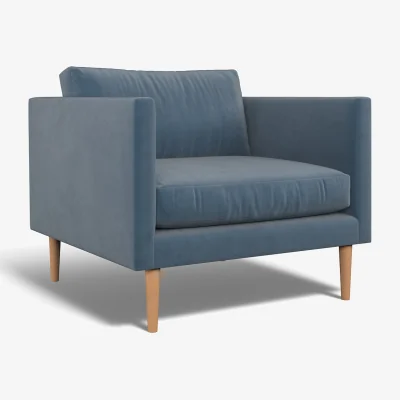 La Redoute Gabriela Modern Velvet Armchair with Light Wood Legs & Feather Fillings