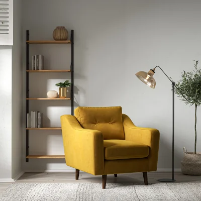 La Redoute Rosa Curve Buttoned Velvet Armchair with Dark Wood Legs
