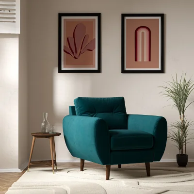 La Redoute Ada Scandi Buttoned Velvet Armchair with Dark Wood Legs