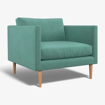 La Redoute Gabriela Modern Velvet Armchair with Light Wood Legs & Feather Fillings