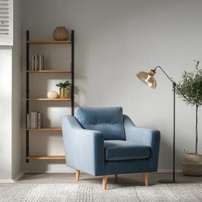 La Redoute Rosa Curve Buttoned Velvet Armchair with Light Wood Legs