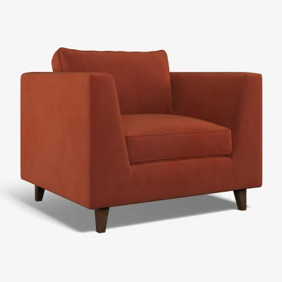 La Redoute Claudia Angular Velvet Feather Armchair with Dark Wood Legs