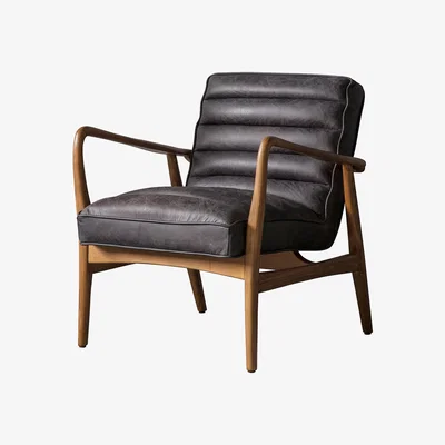 La Redoute Fairfield Mid-Century Leather Armchair with Solid Wood Frame