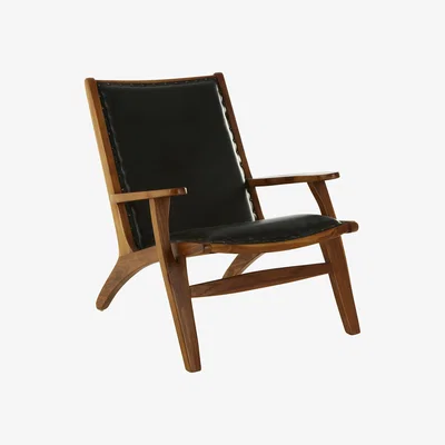 La Redoute Black Leather & Teak Wood Mid Century Chair
