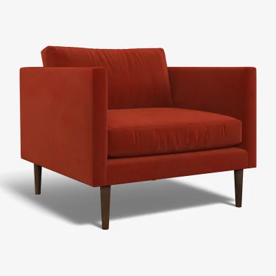 La Redoute Gabriela Modern Velvet Armchair with Dark Wood Legs & Feather Fillings