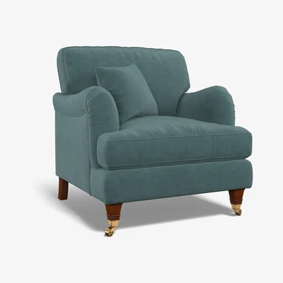 La Redoute Emeline Velvet Armchair with Antique Brass Castor Legs