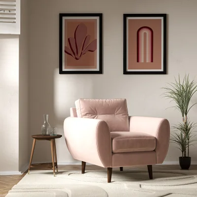 La Redoute Ada Scandi Buttoned Velvet Armchair with Dark Wood Legs