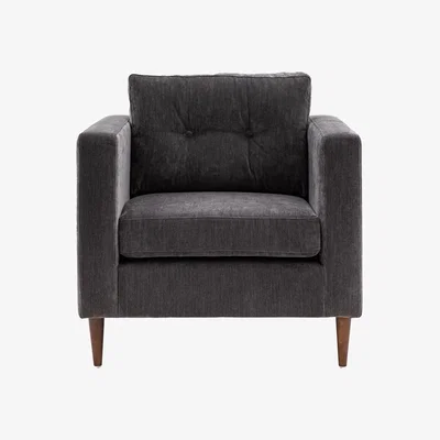 La Redoute Marchfield Buttoned Soft Brushed Armchair with Dark Wood Legs