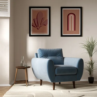 La Redoute Ada Scandi Buttoned Velvet Armchair with Dark Wood Legs