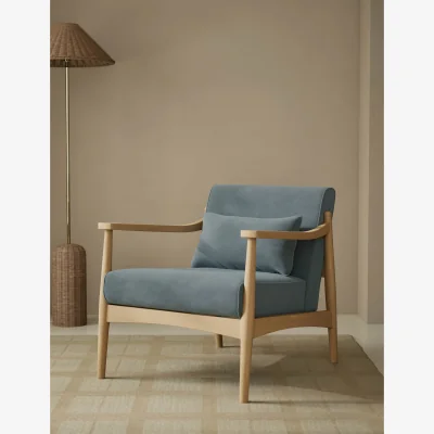 Marks & Spencer M&S Sherwood Light Oak Velvet Accent Chair Dusty Blue