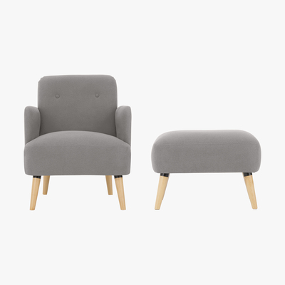 Made.com Elvi Accent Armchair and Footstool, Marshmallow Grey