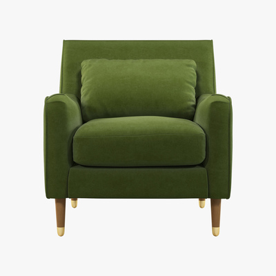 Made.com Content by Terence Conran Oksana Armchair, Plush Vine Green Velvet with Light Wood Brass Leg
