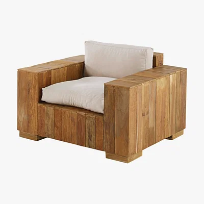 Maisons du Monde Garden armchair in recycled teak with sand-coloured cushions Feria