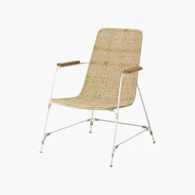 Maisons du Monde Rattan Wicker and White Metal Armchair Pacific