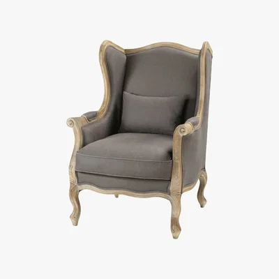 Maisons du Monde Linen Wing Armchair in Grey Taupe Manoir