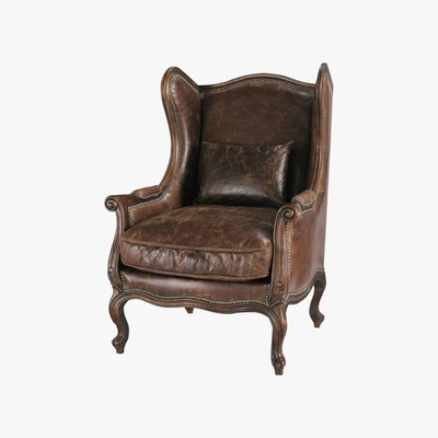 Maisons du Monde Leather Wing Armchair in Brown Manoir