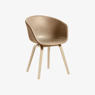Made in Design About a chair AAC23 Padded armchair - / Integral leather & matt varnished oak by Hay Beige/Natural wood