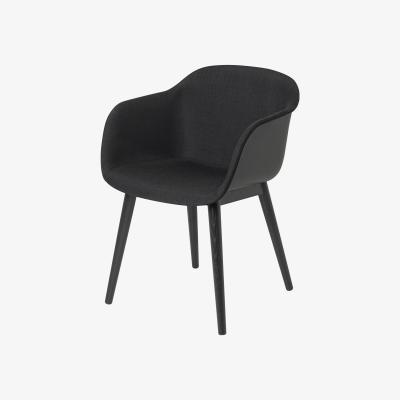 Made in Design Fiber Padded armchair - / Wooden feet by Muuto Grey/Black