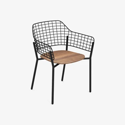 Made in Design Lyze Stackable armchair - / Teak seat by Emu Black/Natural wood
