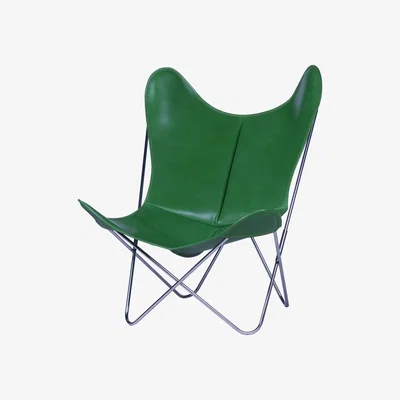 Made in Design AA Butterfly Armchair - Leather / Chromed structure by AA-New Design Green