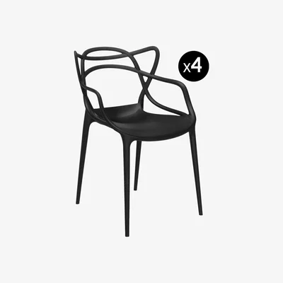 Made in Design Masters Stackable armchair - Plastic / Set of 4 by Kartell Black