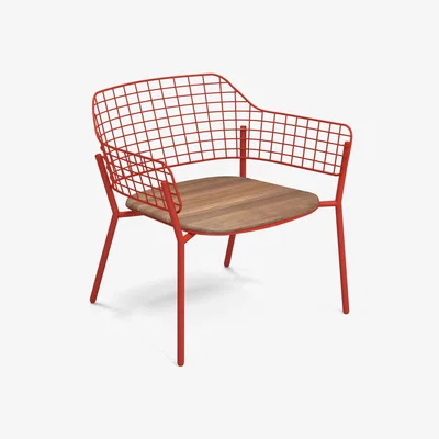 Made in Design Lyze Stackable low chair - / Teak seat by Emu Red/Natural wood