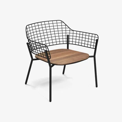 Made in Design Lyze Stackable low chair - / Teak seat by Emu Black/Natural wood