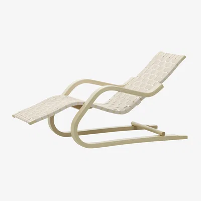 Made in Design 43 Reclining chair textile white / Alvar Aalto, 1937 - Linen Straps - ARTEK