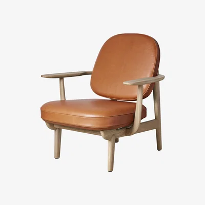 Made in Design JH97 Low armchair - by Jaime Hayon / Leather by Fritz Hansen Brown/Natural wood