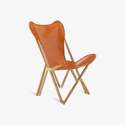 Made in Design Chelsea INDOOR Folding armchair - / Teak and leather canvas by Unopiu Orange
