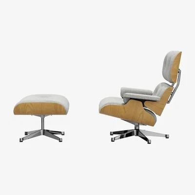 Made in Design Lounge Chair & Ottoman Set armchair & footrest textile beige / Eames (1956) - Vitra
