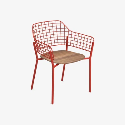 Made in Design Lyze Stackable armchair - / Teak seat by Emu Red/Natural wood