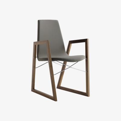 Made in Design Ray Padded armchair - Ecoleather by Horm Grey/Natural wood