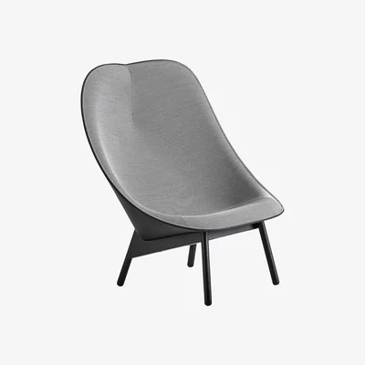 Made in Design Uchiwa Padded armchair - / Fabric & leather and wooden feet by Hay Grey/Black