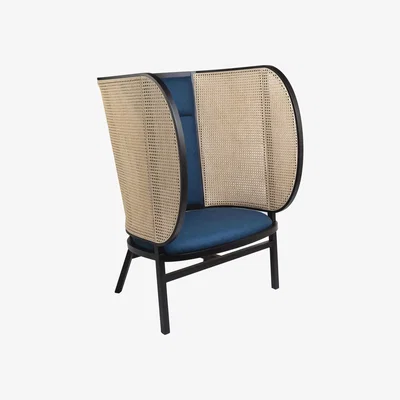 Made in Design Hideout Padded armchair - / Caning & fabric by Wiener GTV Design Blue/Beige/Natural wood