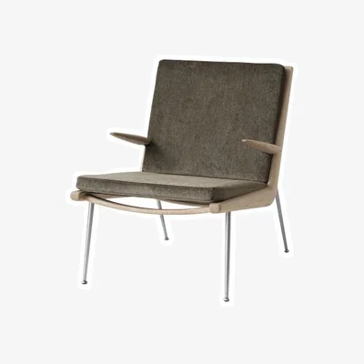 Made in Design Boomerang HM2 (1956) Padded armchair textile green / With armrests - Oak - &tradition